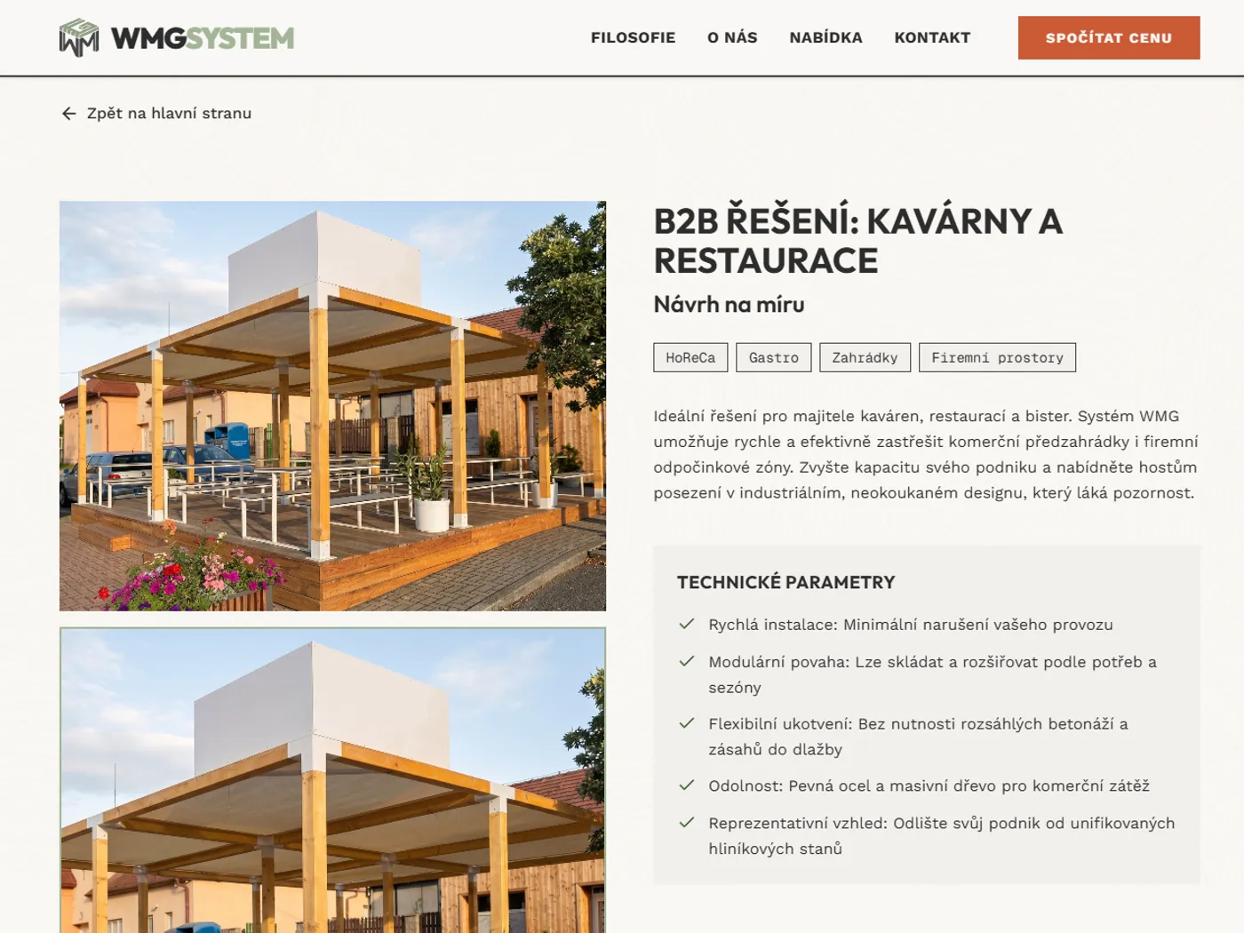 Stránka pro kavárny a firmy: zastřešení předzahrádky