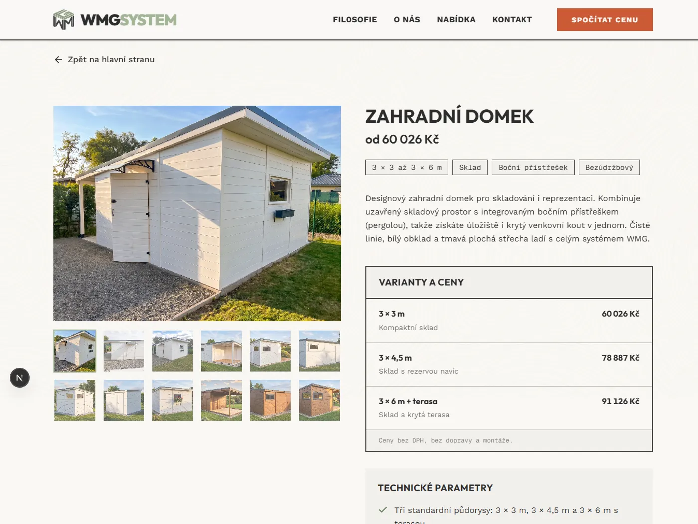 Produktová stránka zahradního domku